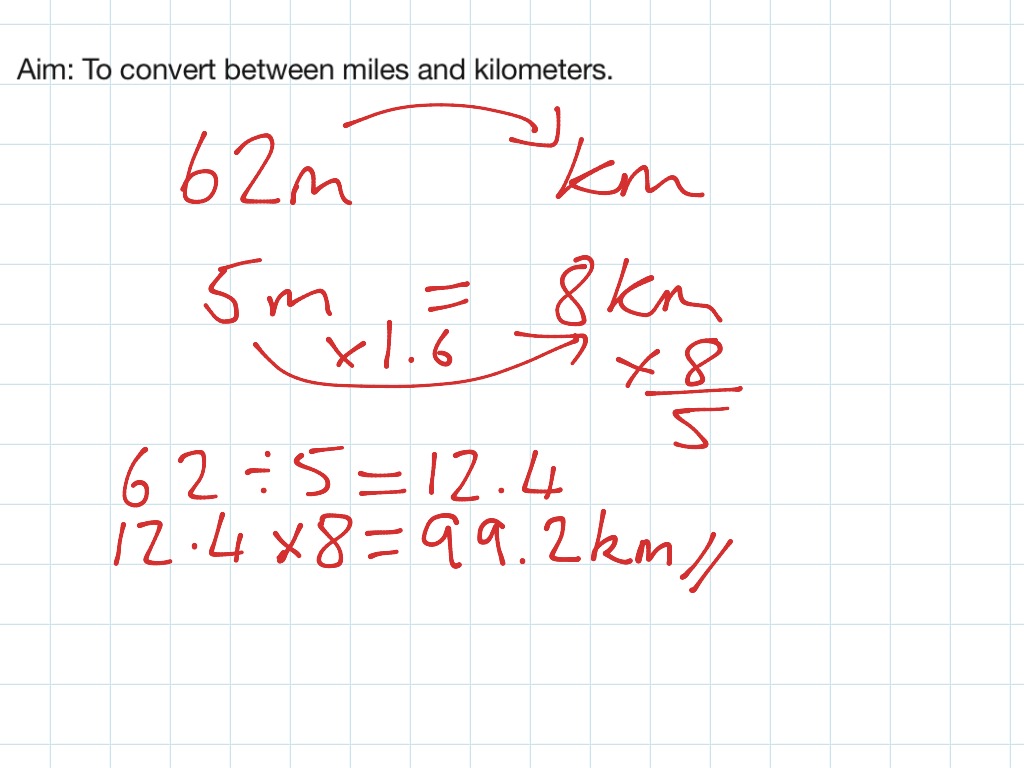 Converting miles and km math showme